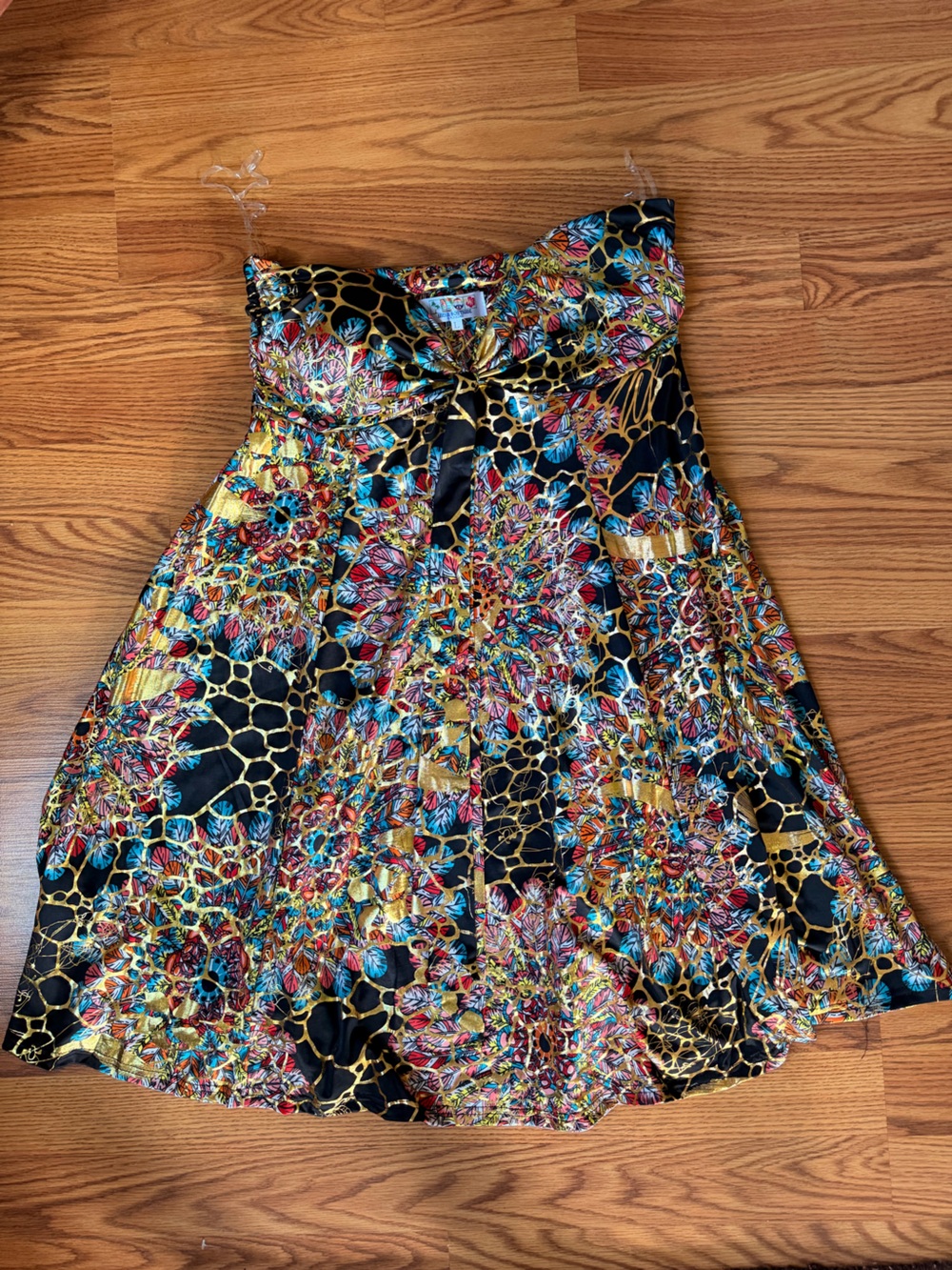India Boutique Multicolor Tropical Print Dress with Gold Accents Large NWT